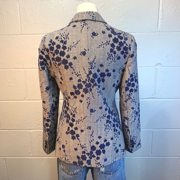 New Step Up Linen Silk Floral Houndstooth Blazer Blue Gray Women's Size 8 (38) - Picture 3 of 10